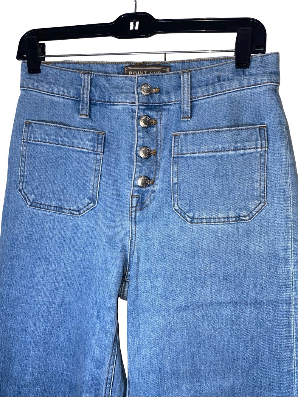 J.Crew Point Sur High Rise Wide Leg Crop Jeans Button Fly Patch Pocket Blue - Picture 4 of 8